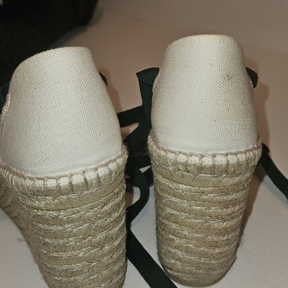 GUCCI Canvas Malaga Kid Web Ankle Wrap Espadrille Wedge Sandals Mystic 40 Green - Picture 8 of 8